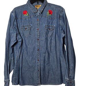 Wrangler Women Floral Embroidered Studded Snap Button Top Size XXL Western Ranch